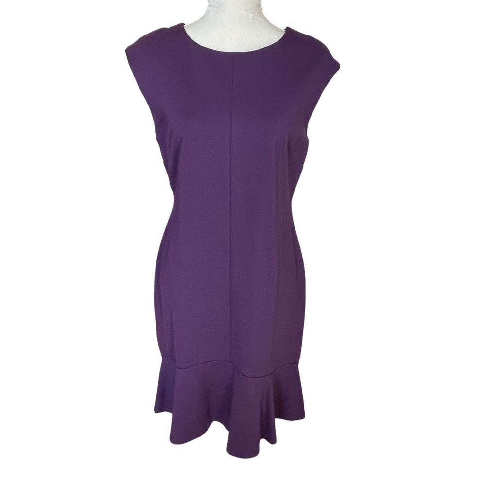 Ann Taylor Women’s Ponte Flounce Ruffle Hem Size 10P Sheath Sleeveless Purple